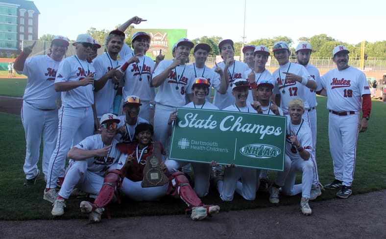 Members of the Newmarket High School baseball team finished off its undefeated season in style with a 9-6 win over Epping in the