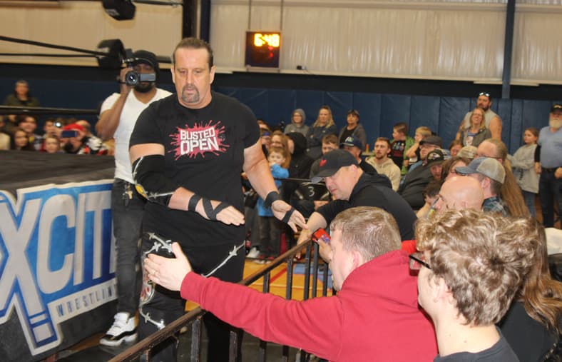 Tommy Dreamer, a former ECW and WWE regular, greets fans on his way to the ring during Xcite Wrestling's first-ever event in