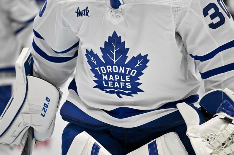 Dec 6, 2022; Dallas, Texas, USA; A view of the Toronto Maple Leafs logo during the game between the Dallas Stars and the Toronto Maple Leafs at American Airlines Center. Mandatory Credit: Jerome Miron-USA TODAY Sports, Connor McDavid