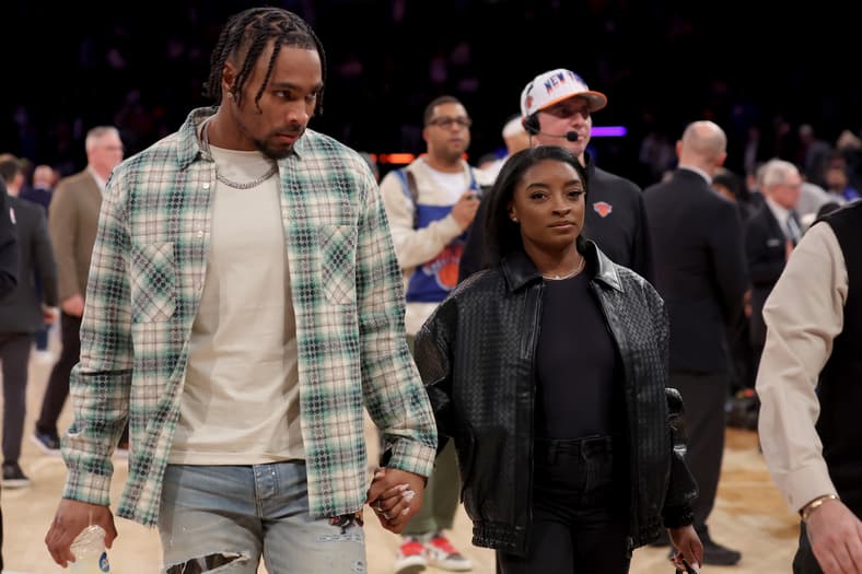 NBA: Oklahoma City Thunder at New York Knicks, Jonathan Owens and Simone Biles