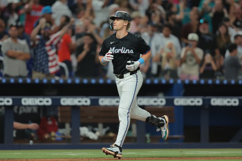Miami Marlins left fielder Kyle Stowers