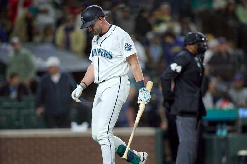 MLB: Luke Raley Walking back to Dugout after Strikeout.