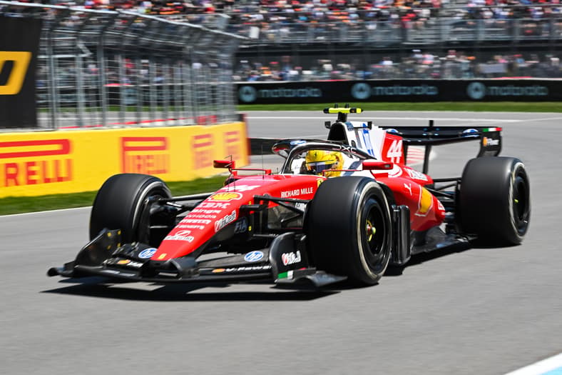 Lewis Hamilton steering the Ferrari SF-26 aduo