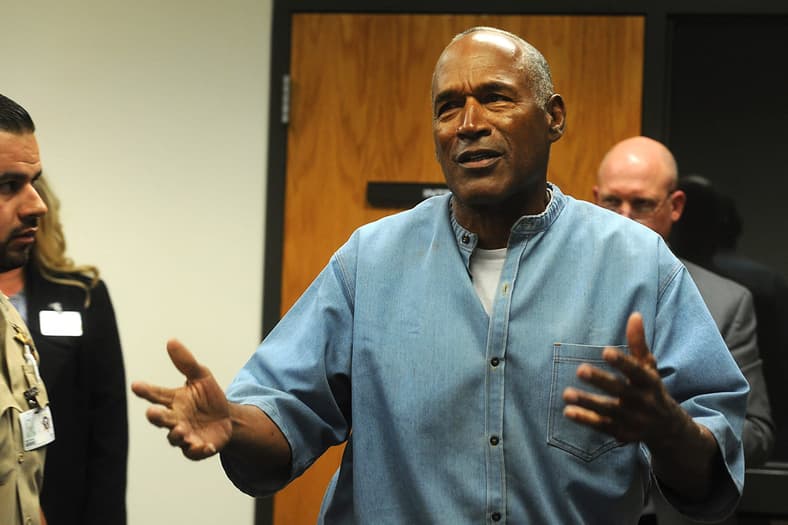 Jul 20, 2017; Lovelock, NV; O.J. Simpson reacts after learning he was granted parole at Lovelock Correctional Center. Simpson is