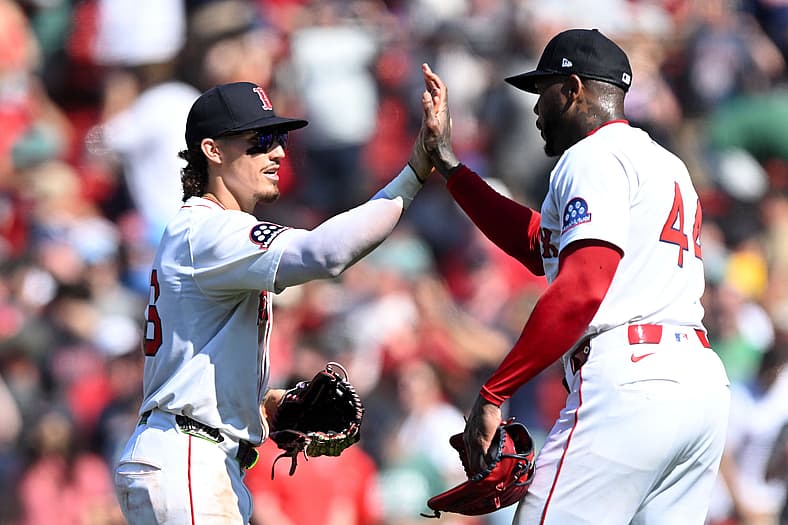 Boston Red Sox players Jarren Duran and Aroldis Chapman