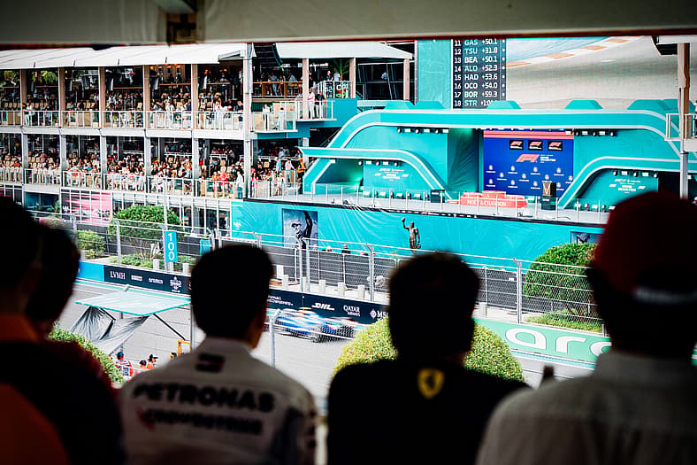 F1 Feature Race from the Liquid I.V. Race House in The Fountains during the F1 Miami Grand Prix on Sunday, May 4, 2025 in Mi…