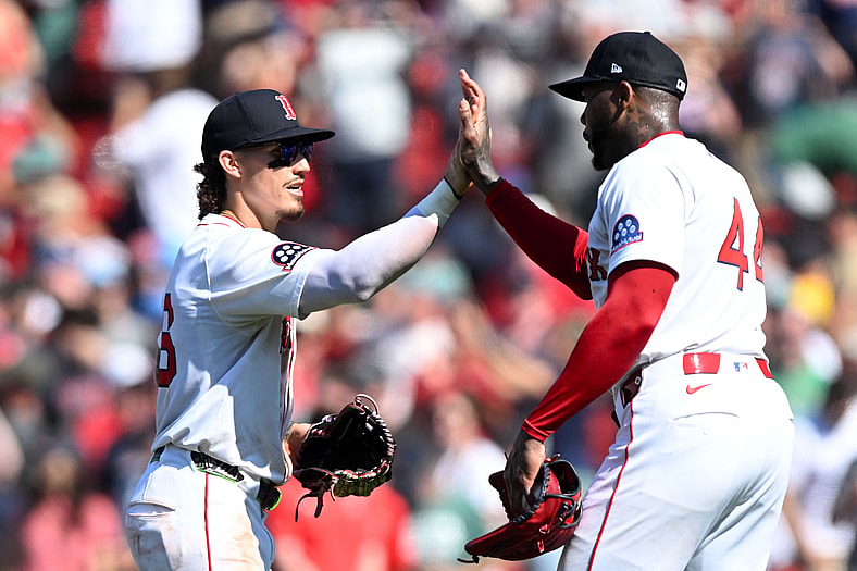 Boston Red Sox players Jarren Duran and Aroldis Chapman