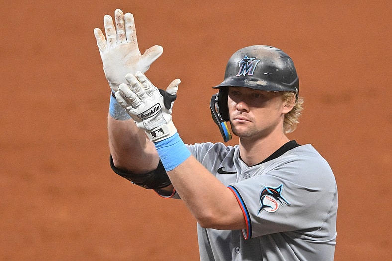 Miami Marlins left fielder Kyle Stowers