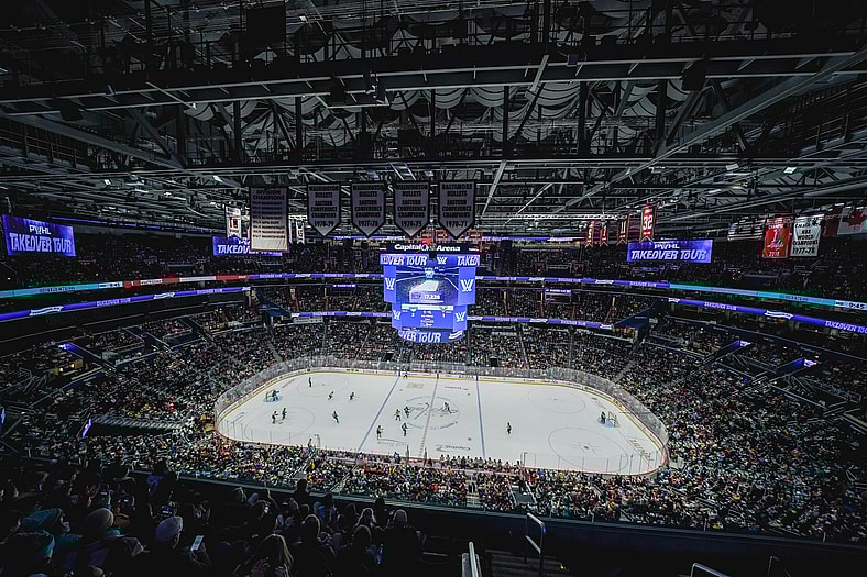 A 17,228 crowd at Capital One Arena in Washington, D.C. for a PWHL Takeover Tour game between the New York Sirens and Montreal Victoire.