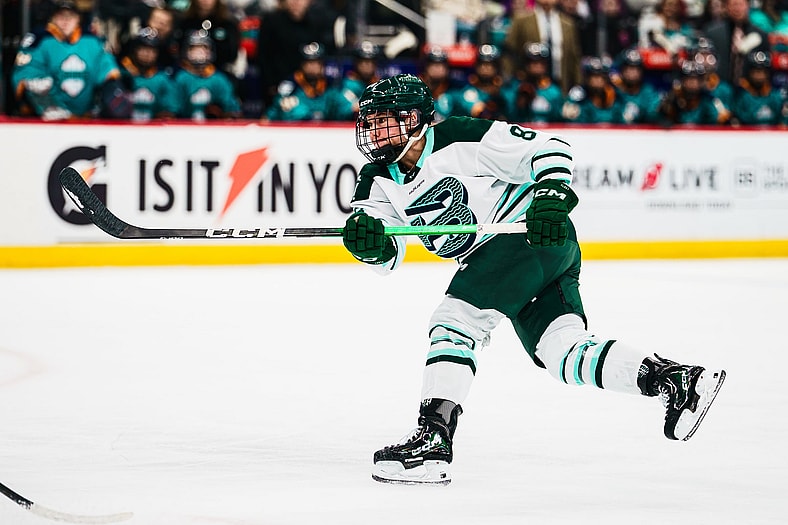 Boston Fleet rookie defender Haley Winn fires a shot against the New York Sirens.