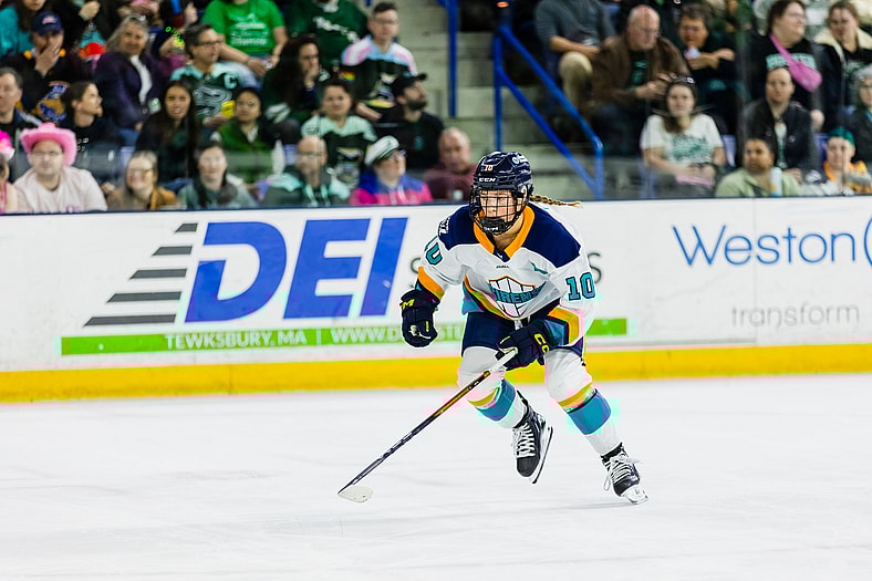New York Sirens star forward Sarah Fillier skates against the Boston Fleet.