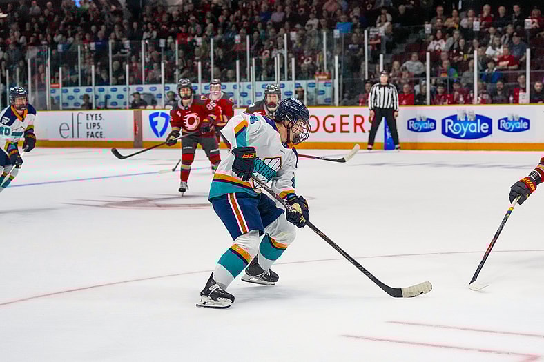 New York Sirens forward Denisa Křížová leads a rush against the Ottawa Charge.