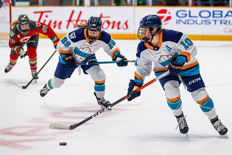 New York Sirens forward Sarah Fillier carries the puck against the Ottawa Charge.