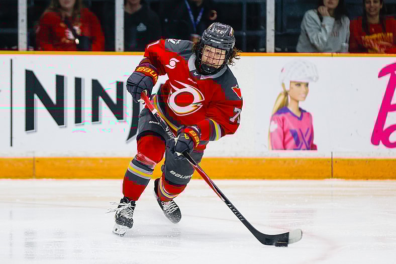 Ottawa Charge forward Fanuza Kadirova fires a shot during a two-goal effort against the Seattle Torrent.