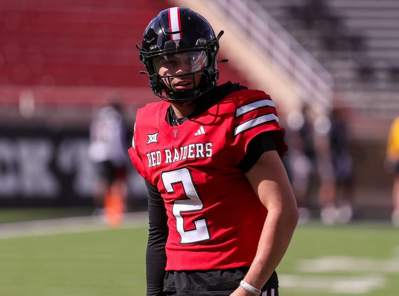 Texas Tech's Brendan Sorsby goes through warmups before the spring football game, Friday, April 17, 2026, at Jones AT&T