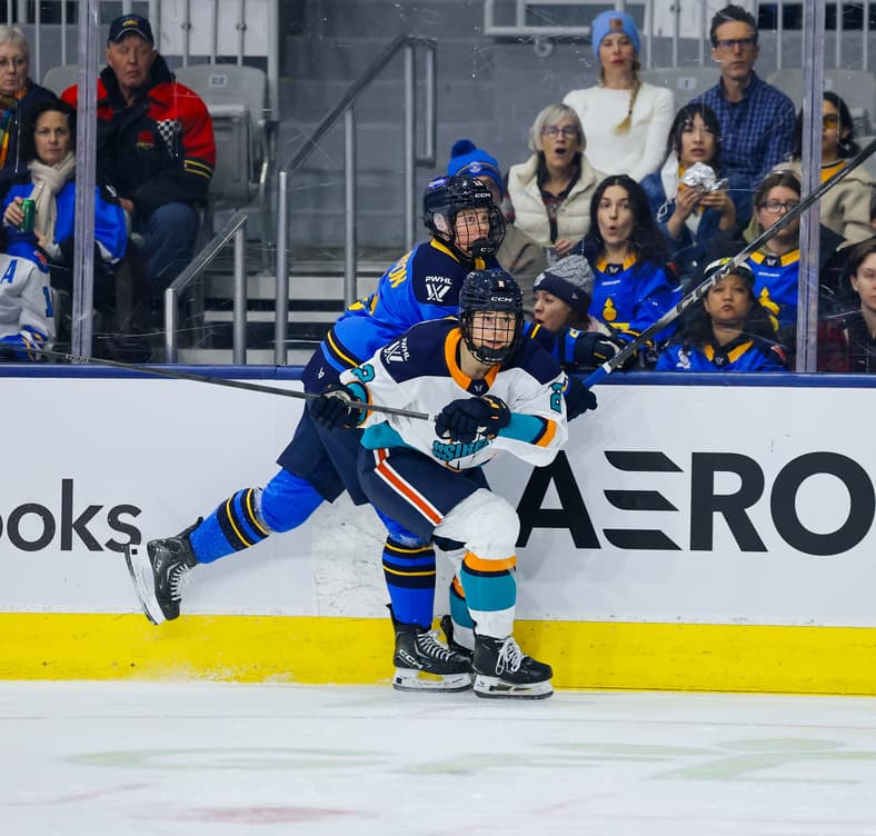 Sirens defender Dayle Ross makes a play along the boards.