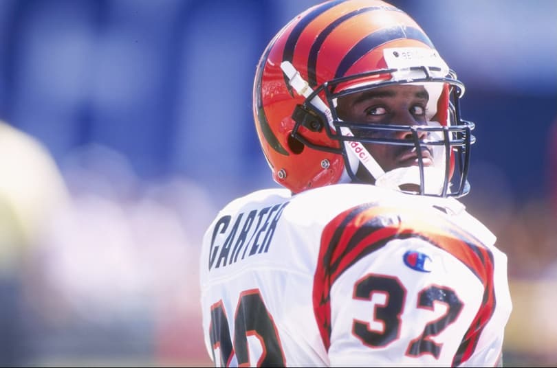 8 Sep 1996: Running back Ki-Jana Carter of the Cincinnati Bengals in action on the field as he looks back to the sideline to receive signals from coaches during the Bengals 27-14 loss to the San Diego Chargers at Jack Murphy Stadium in San Diego, Californ