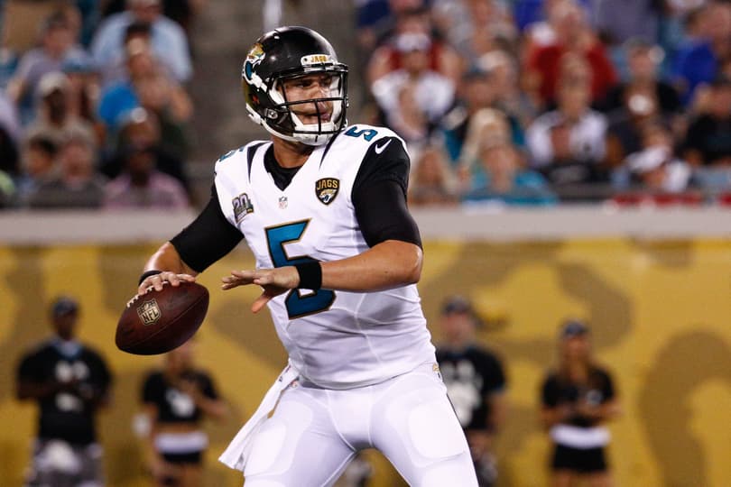 JACKSONVILLE, FL - AUGUST 08: Blake Bortles #5 of the Jacksonville Jaguars plays during the preseason game against the Tampa Bay Buccaneers at Everbank Field on August 8, 2014 in Jacksonville, Florida.  (Photo by Rob Foldy/Getty Images)