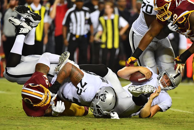 Derek Carr and the Raiders struggle big time on Sunday night. 