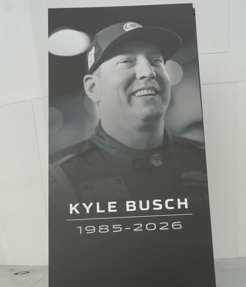 A makeshift memorial was made in front of the Daytona International Speedway tours building for NASCAR driver Kyle Busch, May